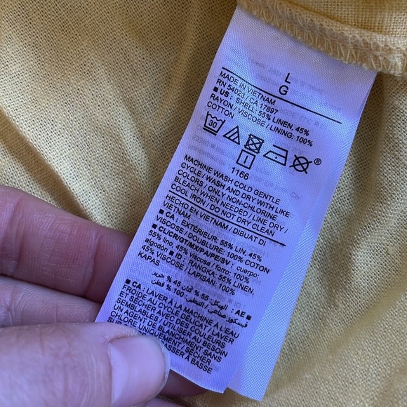 Old Navy Linen Waist Define Puff Sleeve Wrap Dress Morning Sun - Picture 15 of 15